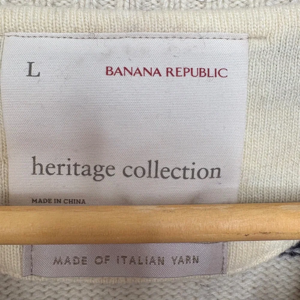 Banana Republic Heritage Italian Merino Wool Striped Sweater  Large Cream‎ Navy